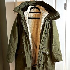 Ricki's Ladies Size XS Olive Green Fleece Vest Hip Length Hooded Winter Coat